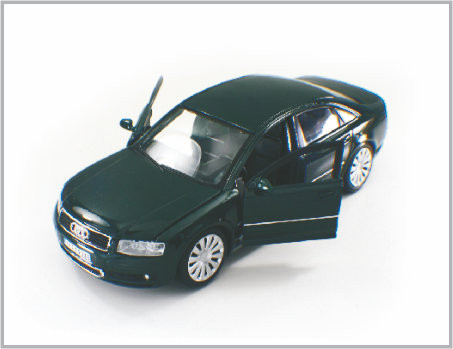 1/24 goss Legierungs-helle schwarze kundenspezifische Modellbau-Autos Audi A8 als nach Hause Decoratio druck fournisseur